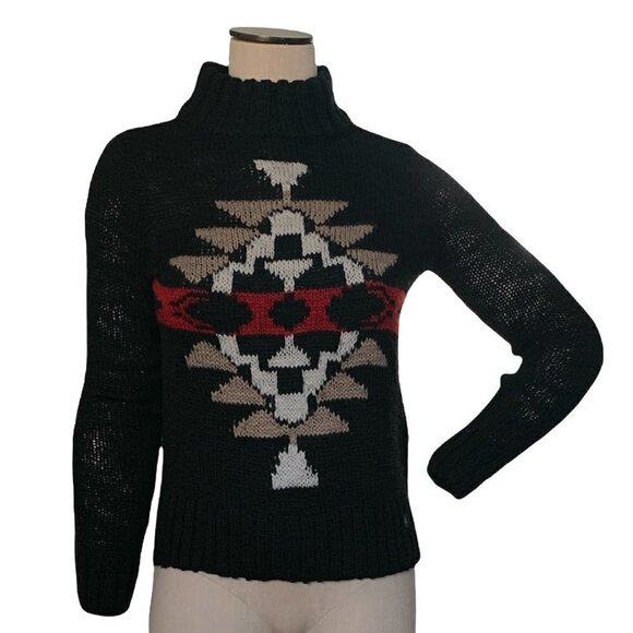 Hollister Abercrombie Wool Blend Mock Turtleneck Sweater XS Black Tribal #210D - Picture 2 of 9